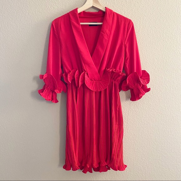 PrettyLittleThing Frill Red Skater Dress - Picture 4 of 9